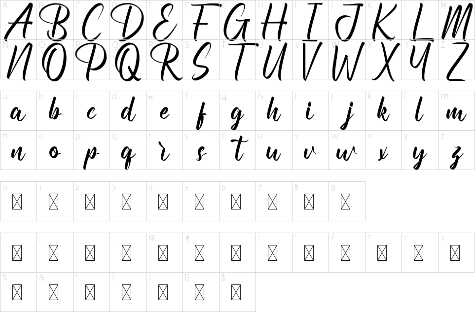 Mapa de caracteres da fonte Dreamking Font