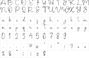 Mapa de caracteres da fonte Dreamy Angel Font