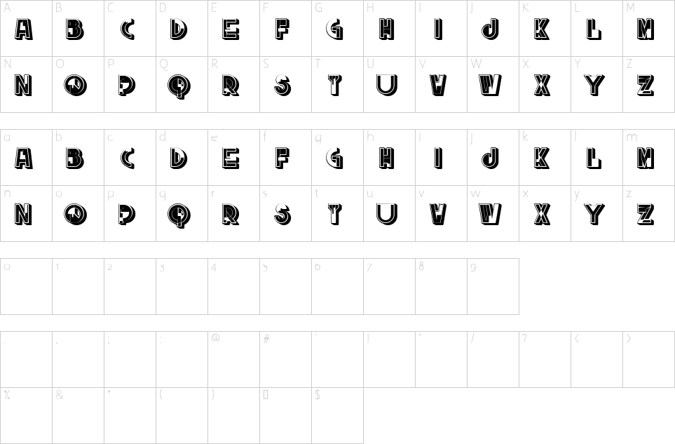 Mapa de caracteres da fonte Drone Font