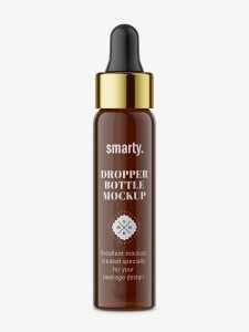 Dropper bottle with silver ring mockup / amber