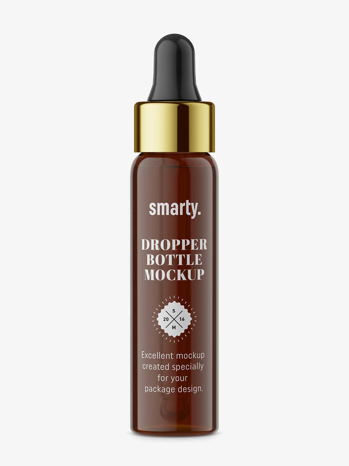 Dropper bottle with silver ring mockup / amber