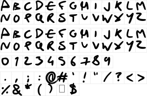 Mapa de caracteres da fonte Drunk Handwriting Font