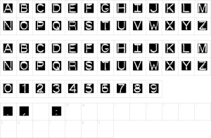 Mapa de caracteres da fonte DymoFont Invers Font