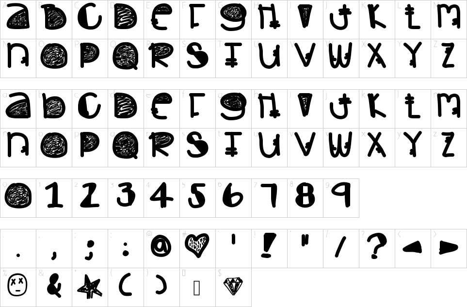 Mapa de caracteres da fonte Dynamite Font