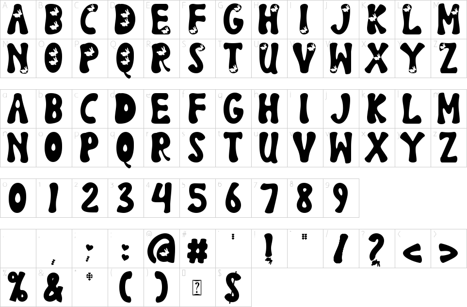 Mapa de caracteres da fonte Easter Rabbit Font