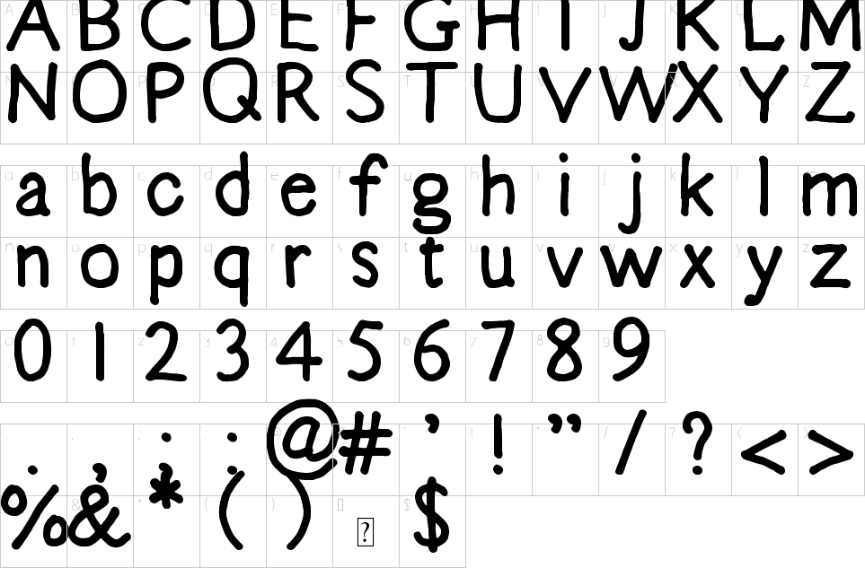 Mapa de caracteres da fonte Emma Sophia Font