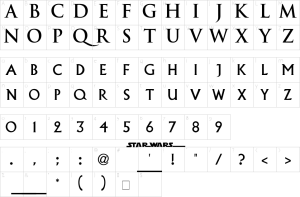 Mapa de caracteres da fonte Episode 1 Font