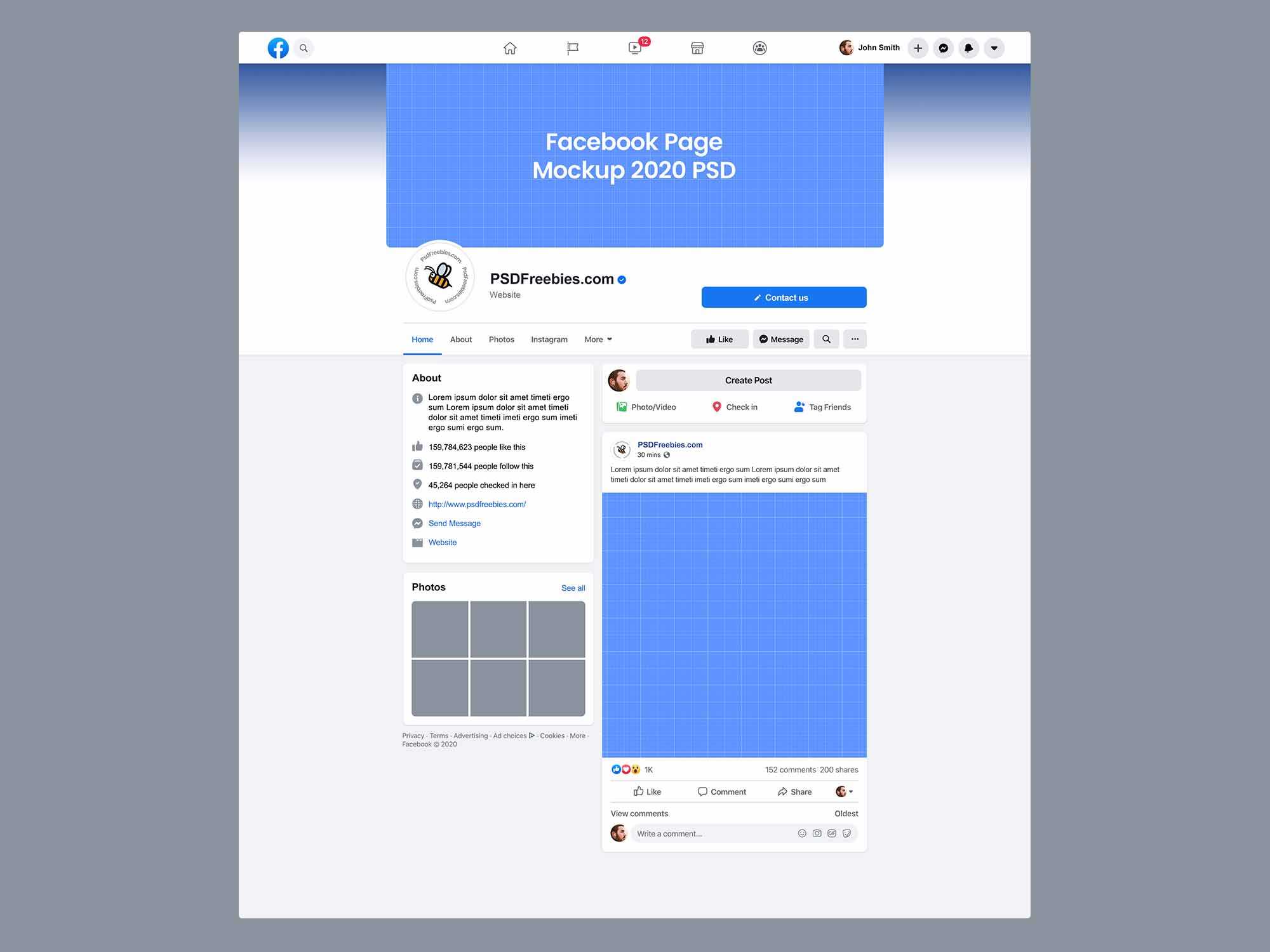 Facebook Page Mockup 2020 New Design (PSD)
