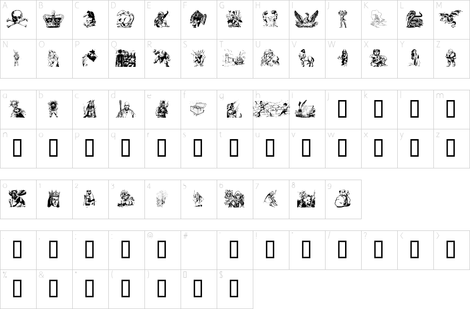 Mapa de caracteres da fonte Fantasy Clipart 1 Font