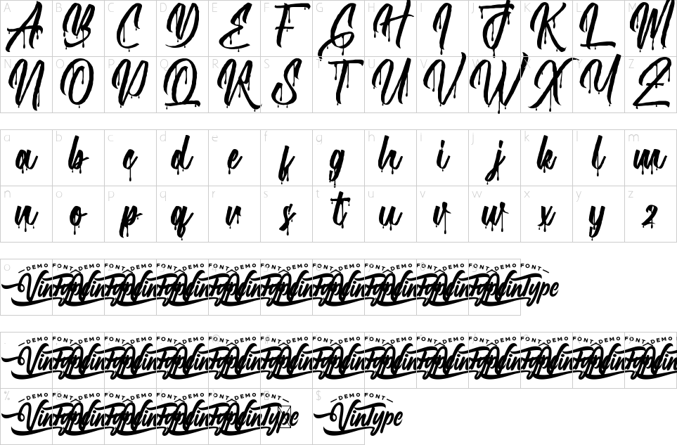 Mapa de caracteres da fonte Fight Hard Font