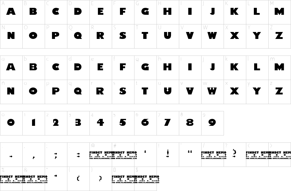 Mapa de caracteres da fonte Findet Nemo Font