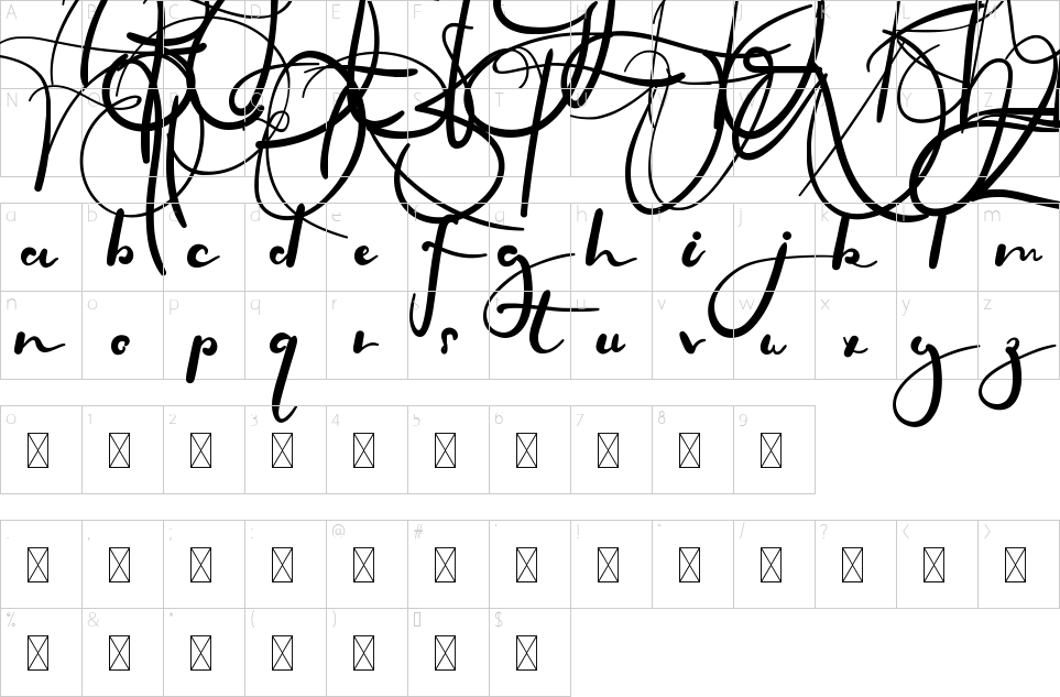 Mapa de caracteres da fonte Firlands House Font