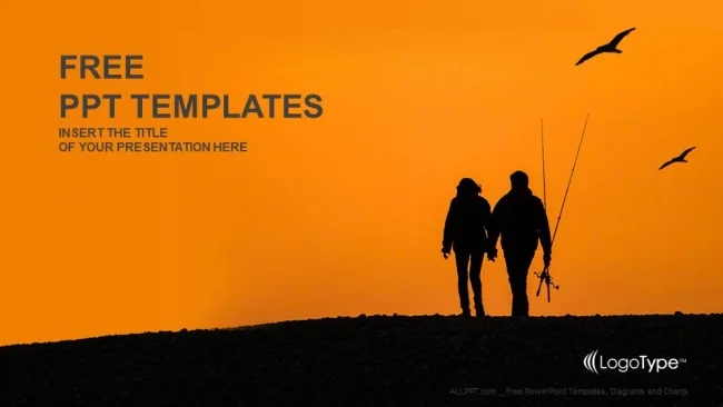 Fishing Couples With Sunset-Recreation PPT Templates