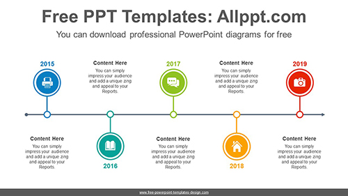 Five circled timelines PowerPoint Diagram Template