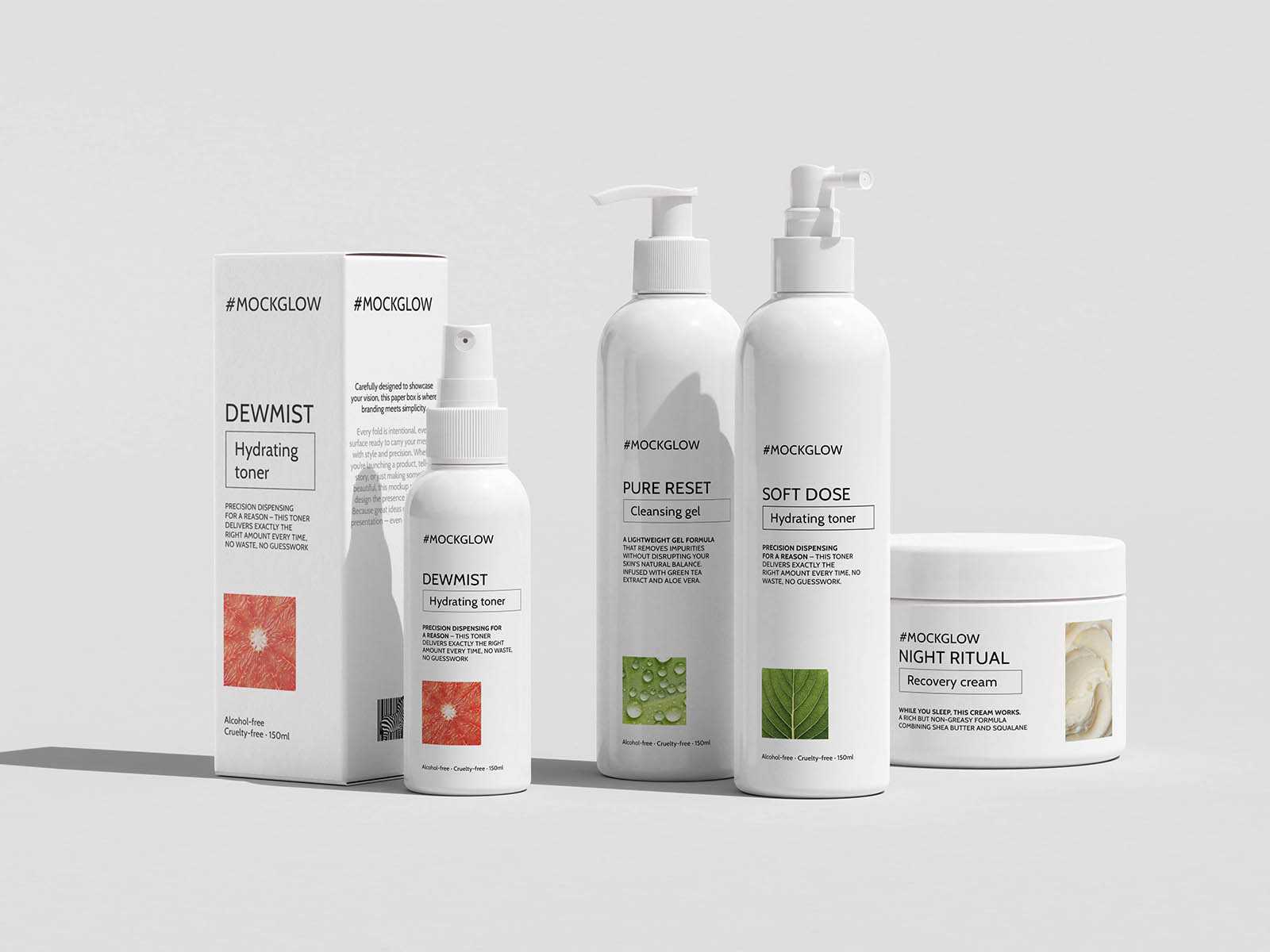 Five-piece cosmetic set mockup
