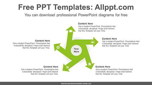 Five radial arrows PowerPoint Diagram Template
