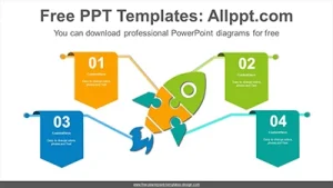 Flags on rocket puzzles PowerPoint Diagram Template