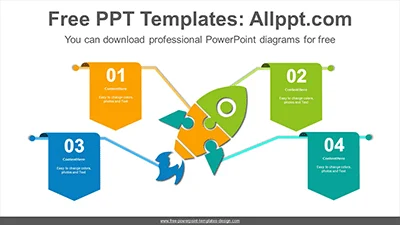 Flags on rocket puzzles PowerPoint Diagram Template