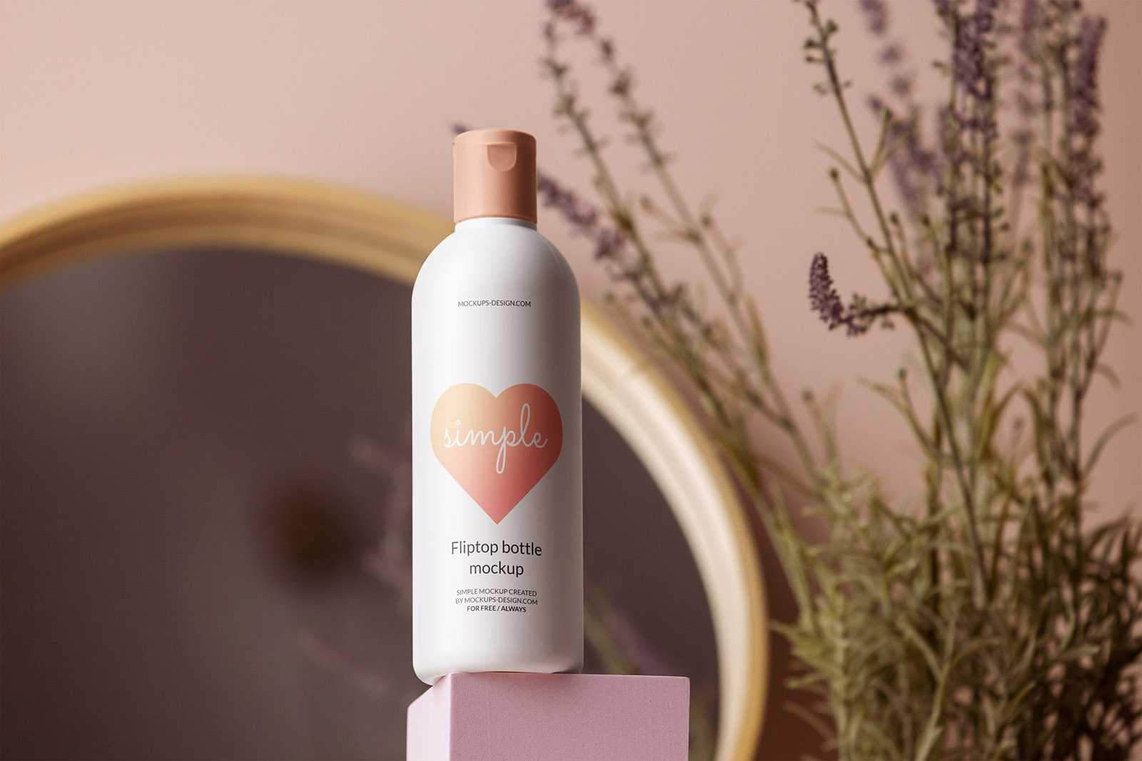 Flip top bottle with decorations mockup