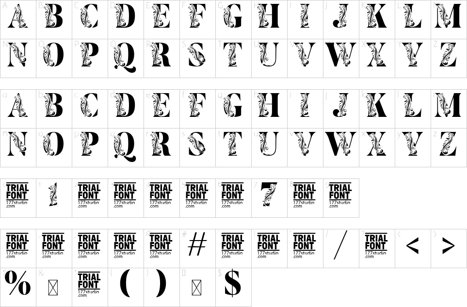 Mapa de caracteres da fonte Flower Display Font