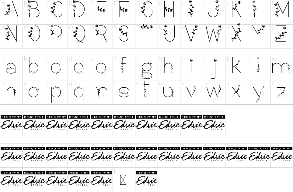 Mapa de caracteres da fonte Flower Leaf Font