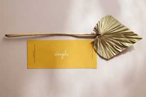 Flyer with a dried bamboo leaf mockup