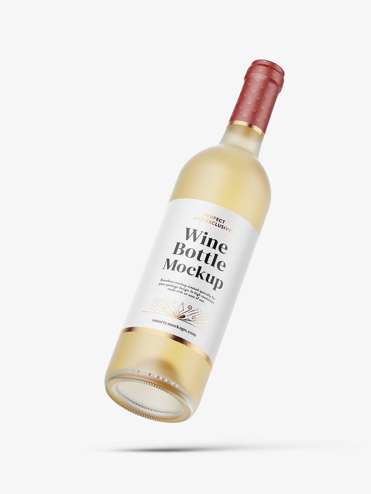 Flying frosted wine bottle mockup