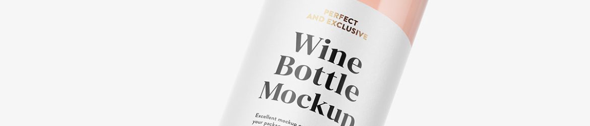 Flying pink wine bottle mockup