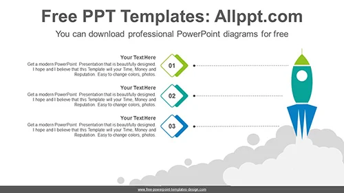Flying rockets and clouds PowerPoint Diagram Template