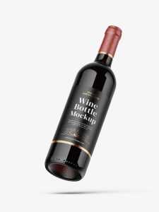 Flying wine bottle mockup