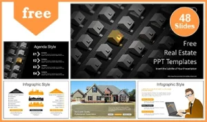 Focused Golden Houses PowerPoint Templates