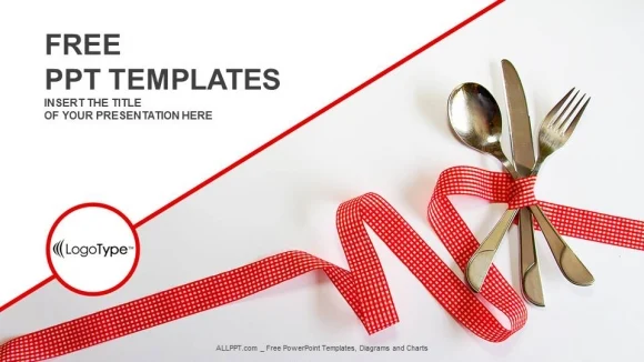 Fork and knife with ribbon PowerPoint Templates