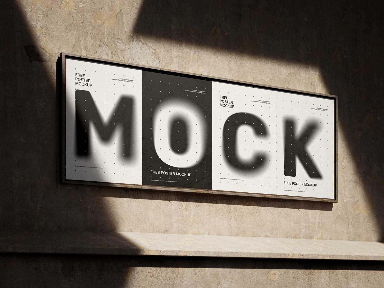 Four posters in metal frame mockup - Instant Download