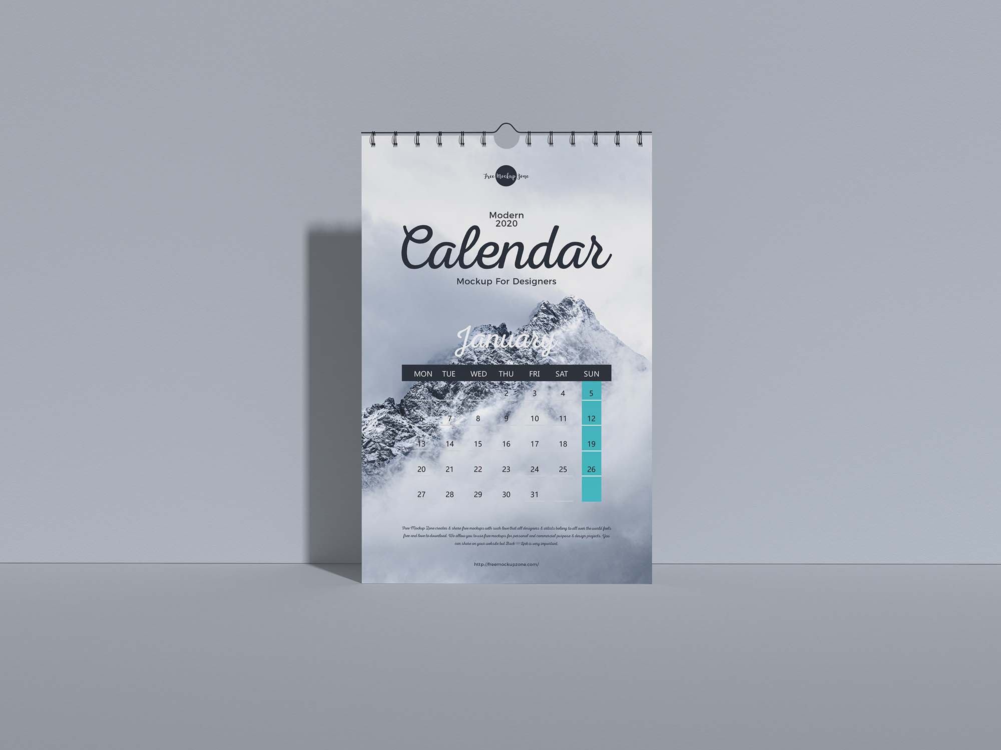 Free 2020 Wall Calendar Mockup (PSD)