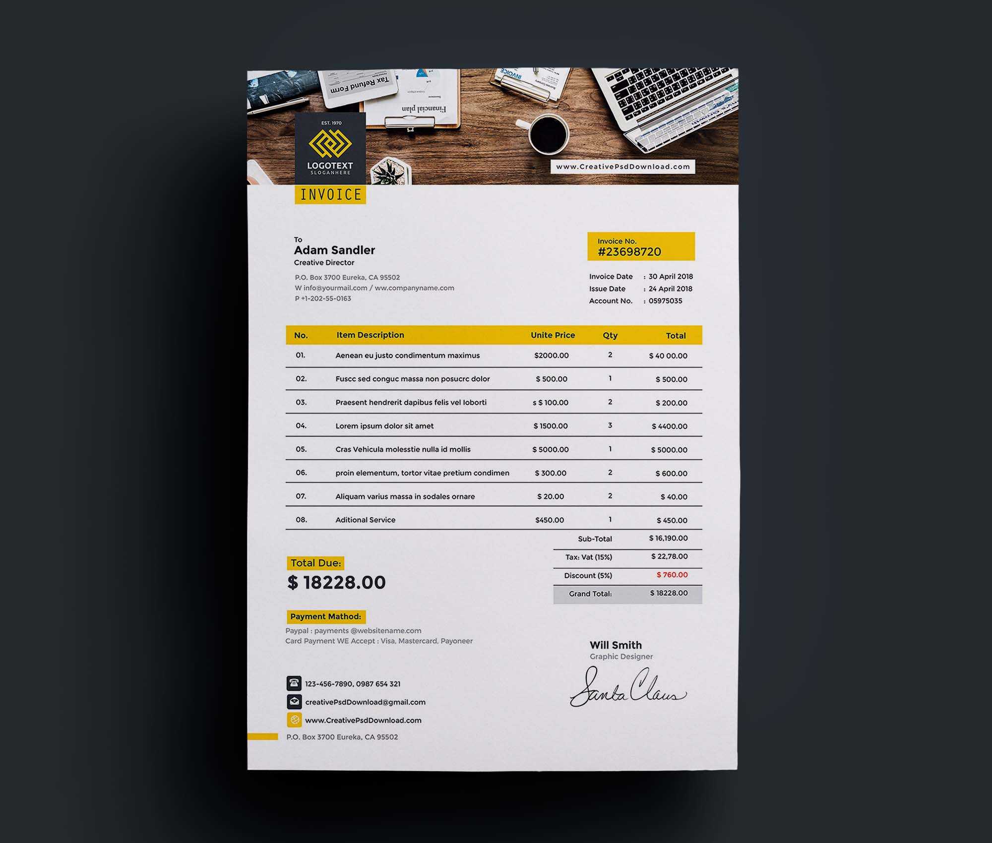 Free A4 Invoice Template (PSD)