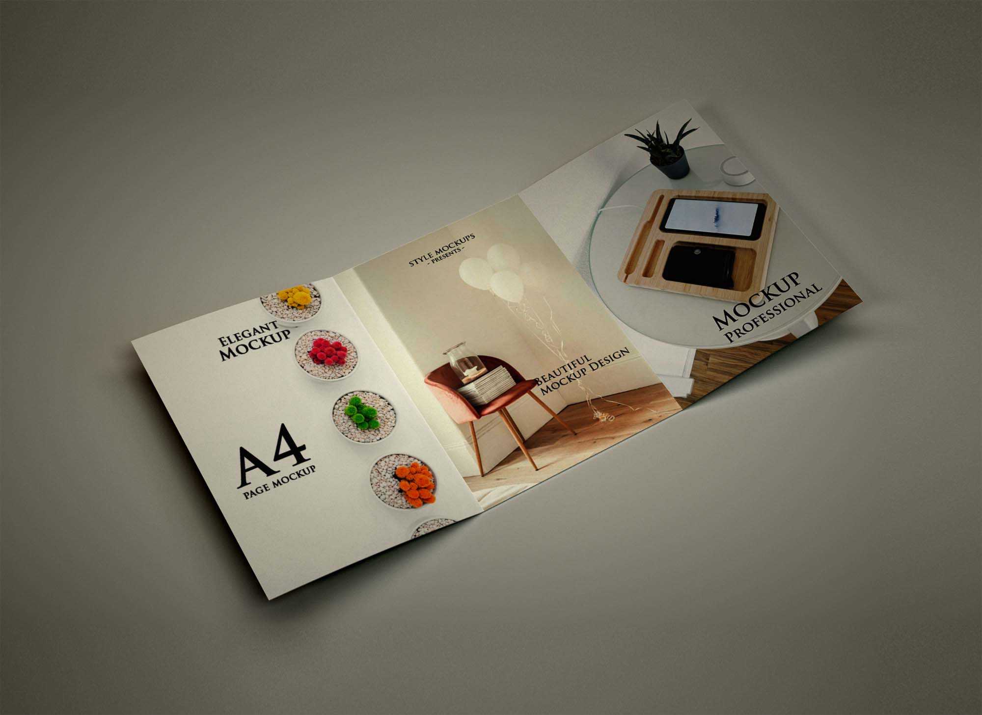 Free A4 Perspective Trifold Brochure Mockup (PSD)