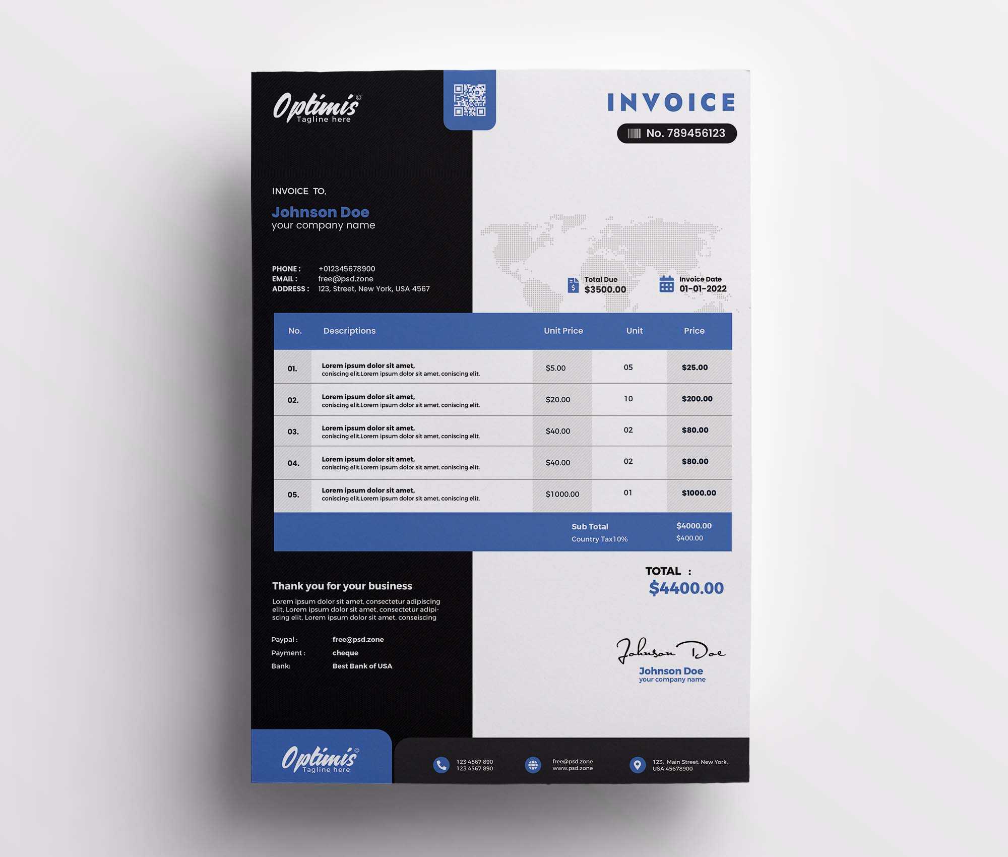 Free A4 Professional Invoice Template (PSD)