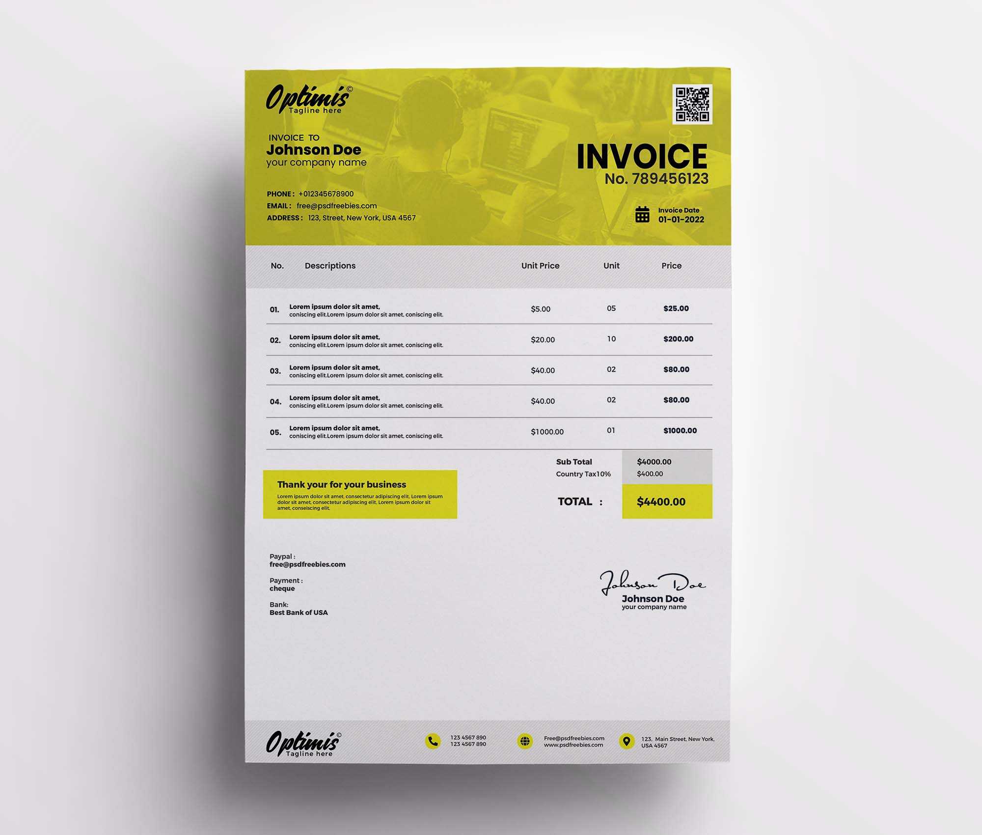 Free A4 Size Invoice Template (PSD)