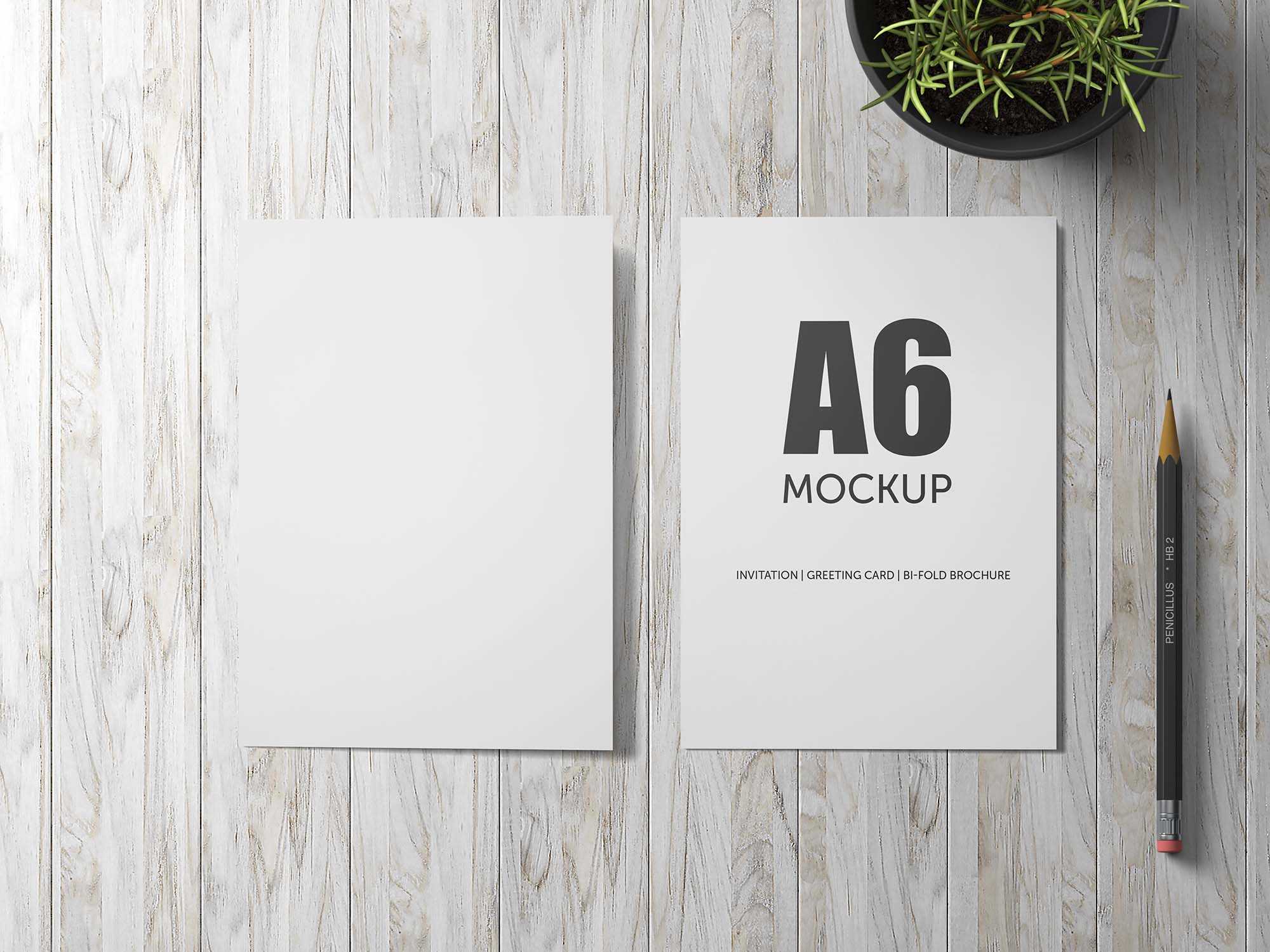 Free A6 Bifold Greeting Card / Invitation Mockup (PSD)