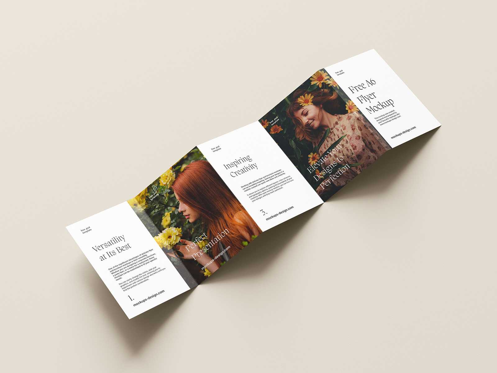 Free A6 five fold flyer mockup