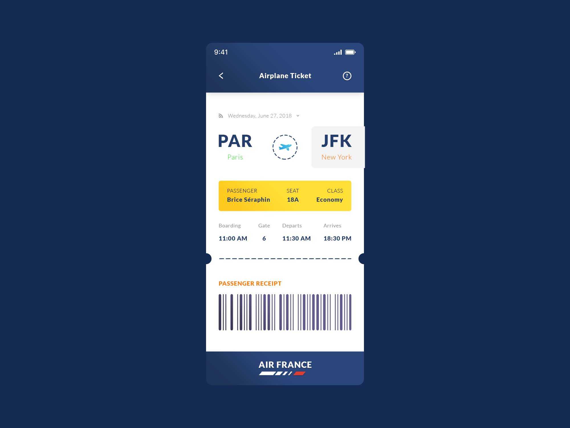 Free Airplane Ticket App Template (PSD)