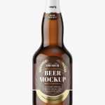 Free amber beer bottle mockup