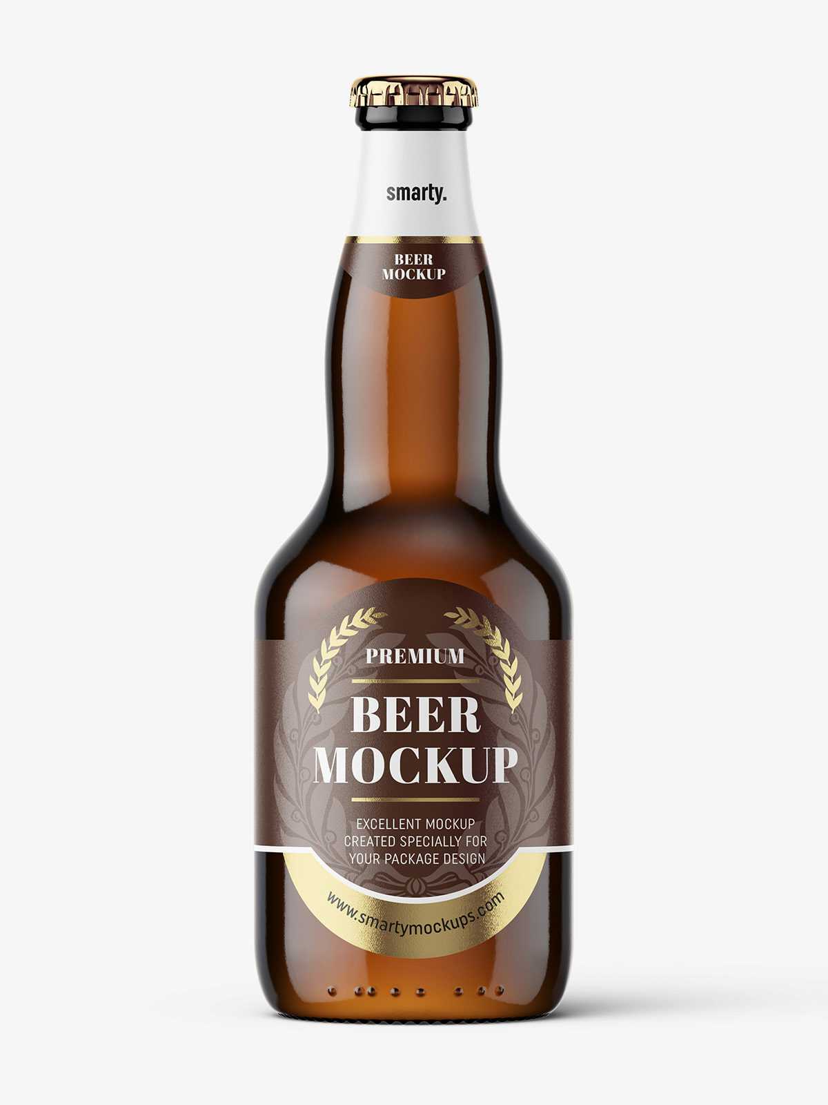 Free amber beer bottle mockup