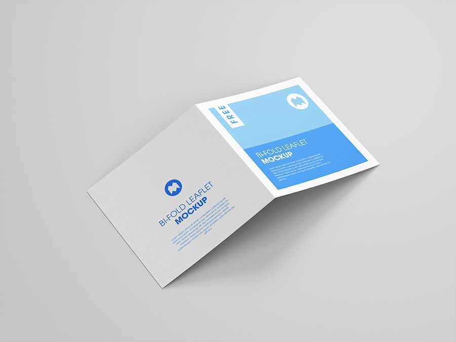 Free bi-fold square leaflet mockup