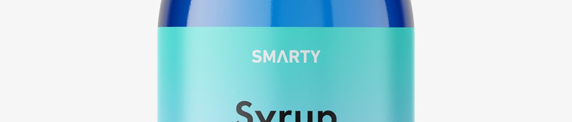 Free blue syrup bottle mockup / 300 ml