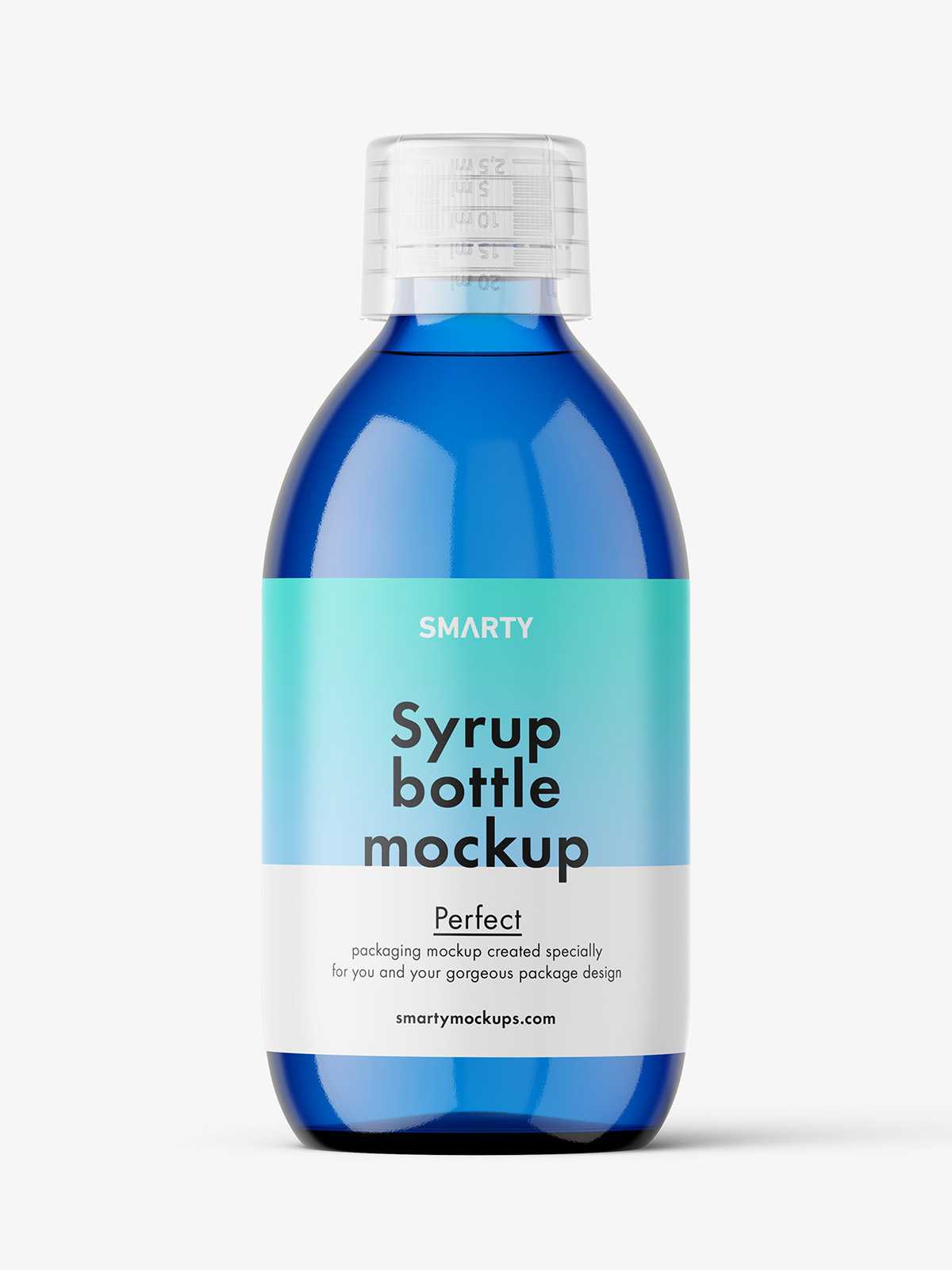 Free blue syrup bottle mockup / 300 ml