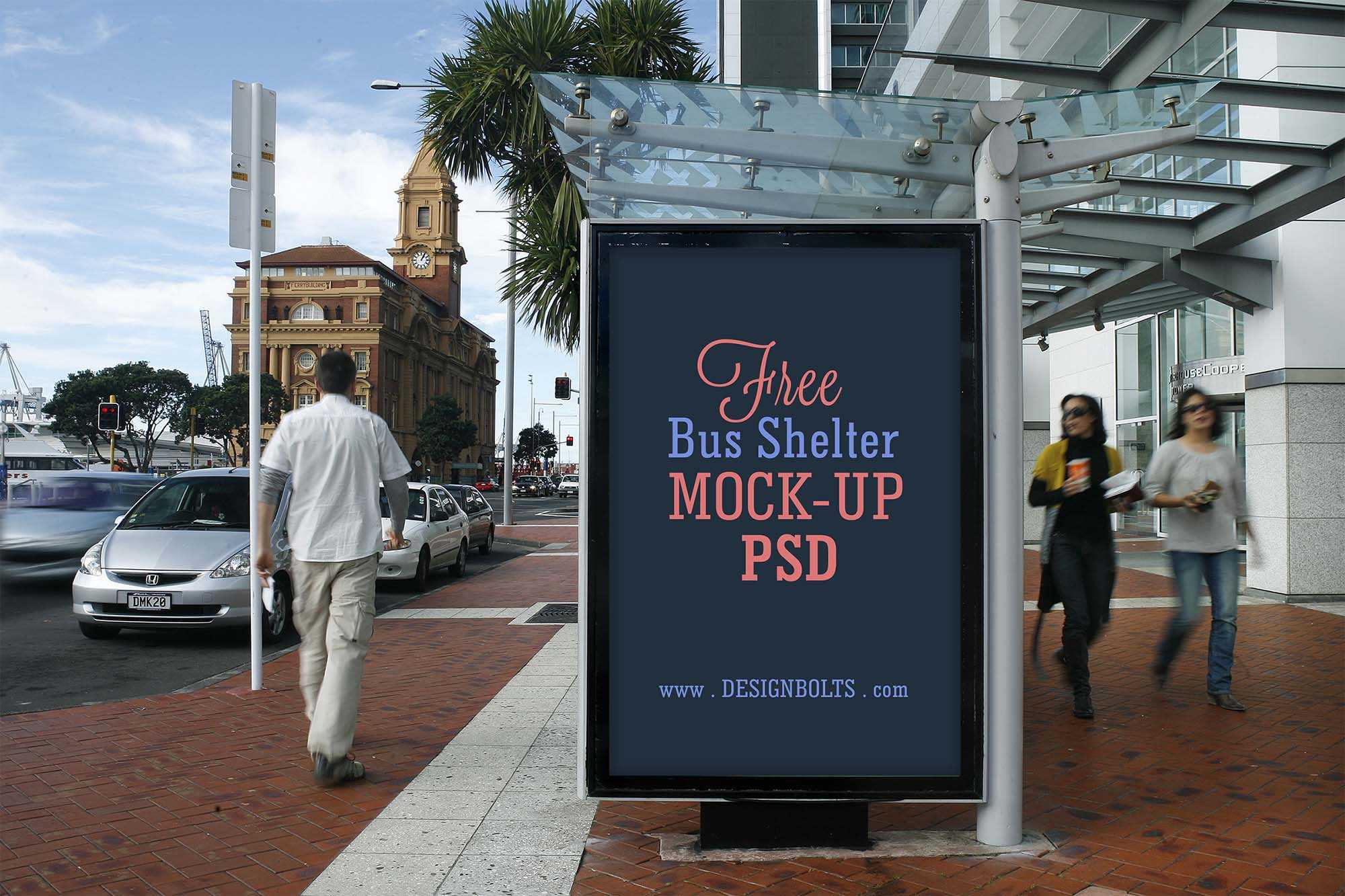 Free Bus Shelter Advertising Mockup (PSD)