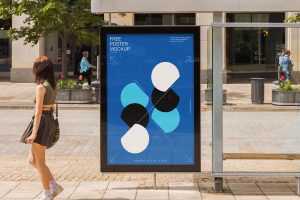 Free bus stop citylight mockup