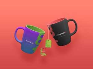 Free Ceramic Mugs & Tea Labels Mockup (PSD)