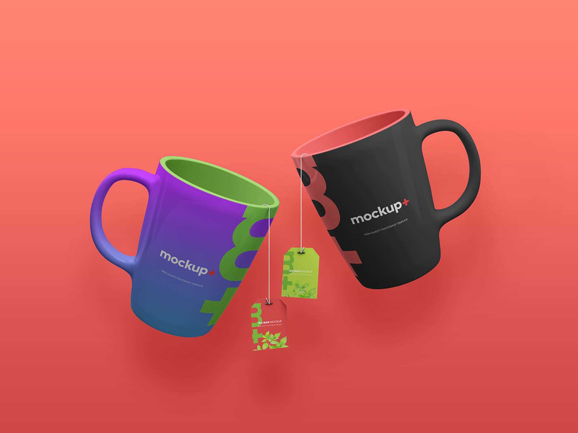 Free Ceramic Mugs & Tea Labels Mockup (PSD)